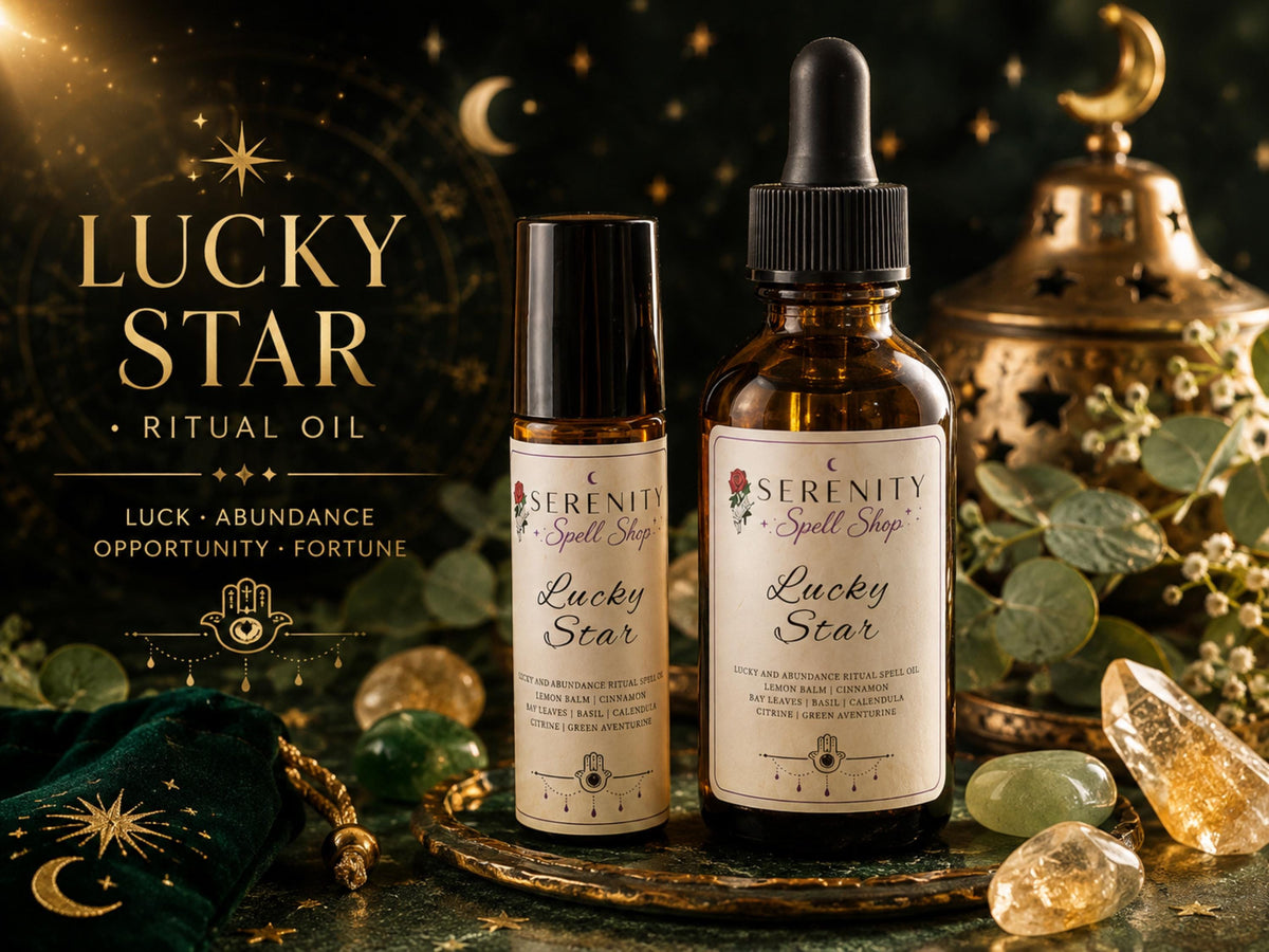 Lucky Star Ritual Oil – Wealth, Abundance & Manifestation | Citrine, Green Aventurine | Money Drawing, Prosperity, Success, Good Fortune