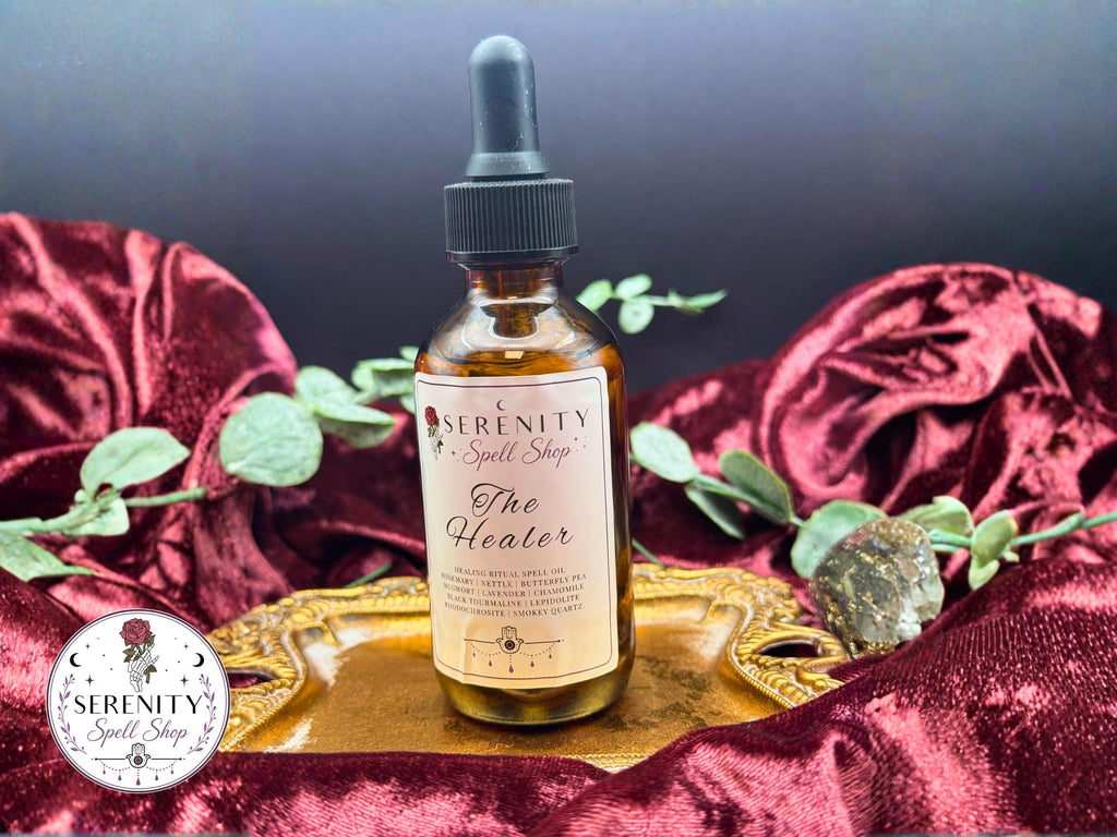 The Healer Ritual Oil | Emotional Recovery & Balance | Black Tourmaline, Lepidolite, Rhodochrosite, and Smokey Quartz | Acceptance Spell Oil