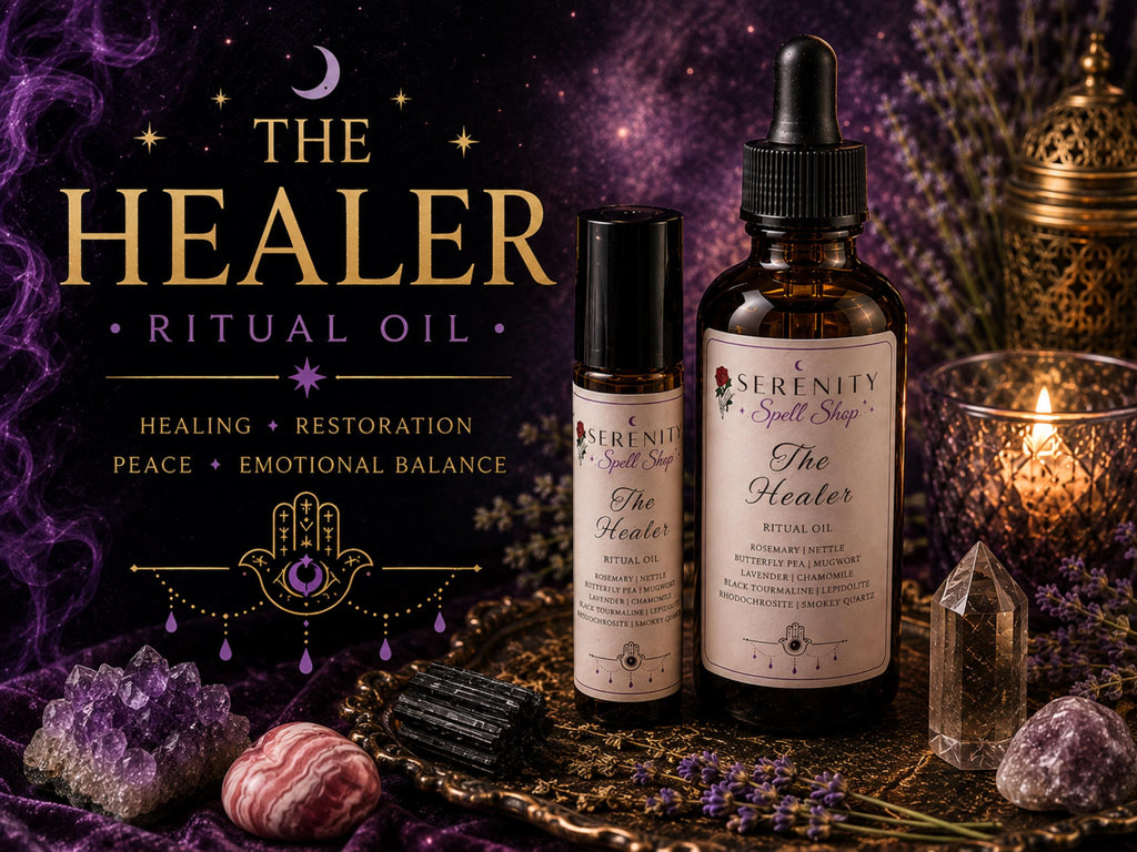 The Healer Ritual Oil | Emotional Recovery & Balance | Black Tourmaline, Lepidolite, Rhodochrosite, and Smokey Quartz | Acceptance Spell Oil