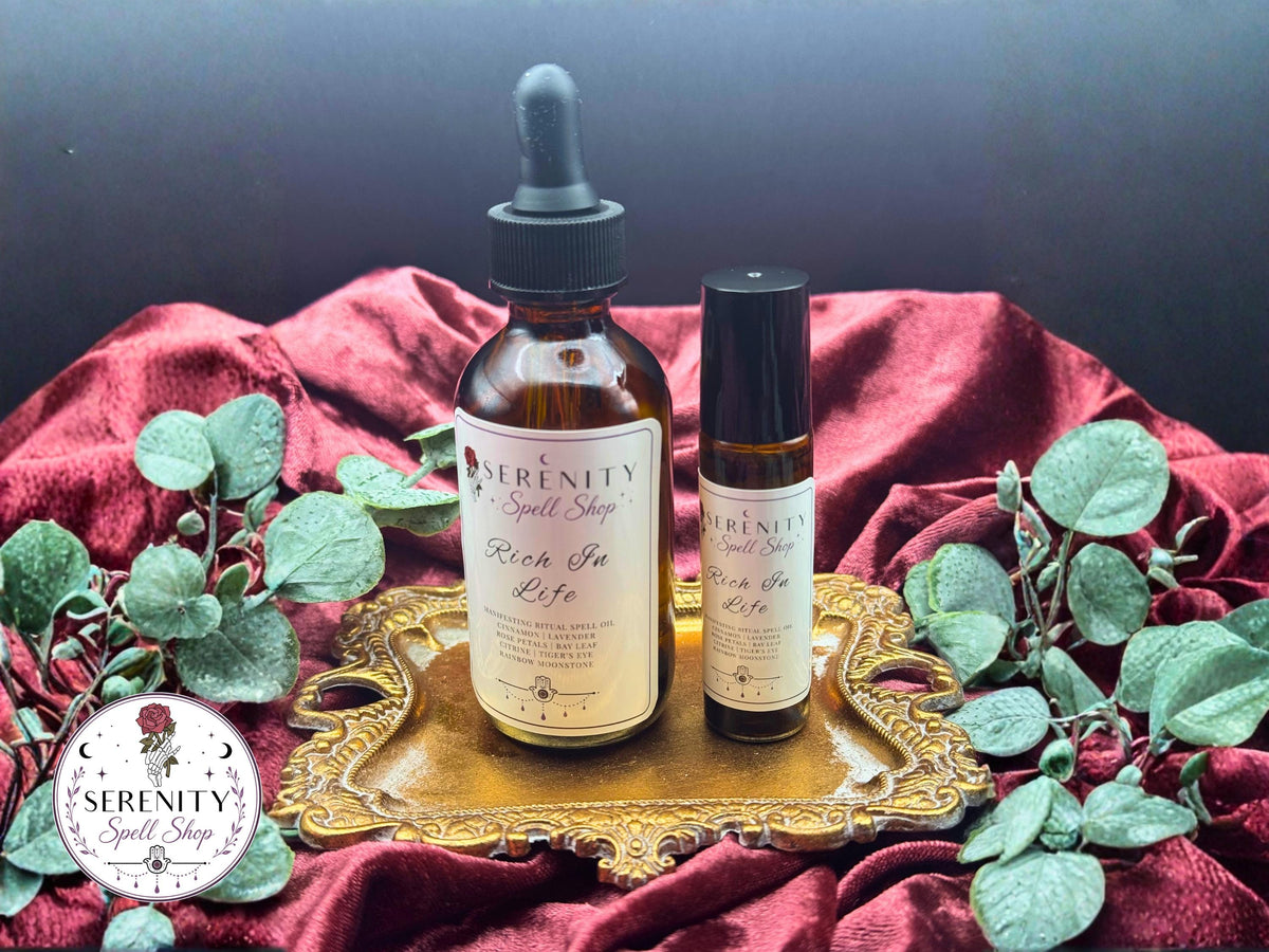 Rich in Life Ritual Oil – Citrine, Tiger’s Eye, Rainbow Moonstone Blend (10ML or 2 oz)