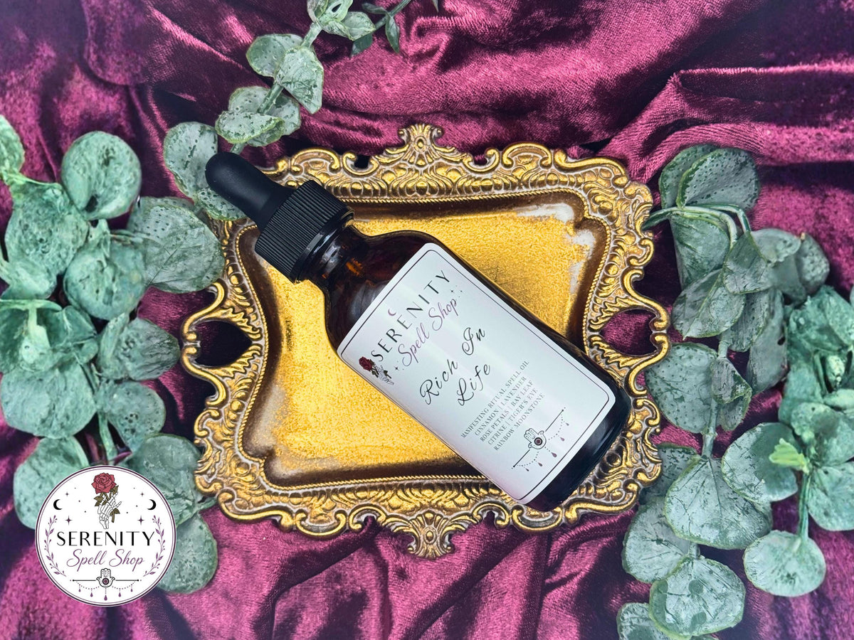 Rich in Life Ritual Oil – Citrine, Tiger’s Eye, Rainbow Moonstone Blend (10ML or 2 oz)