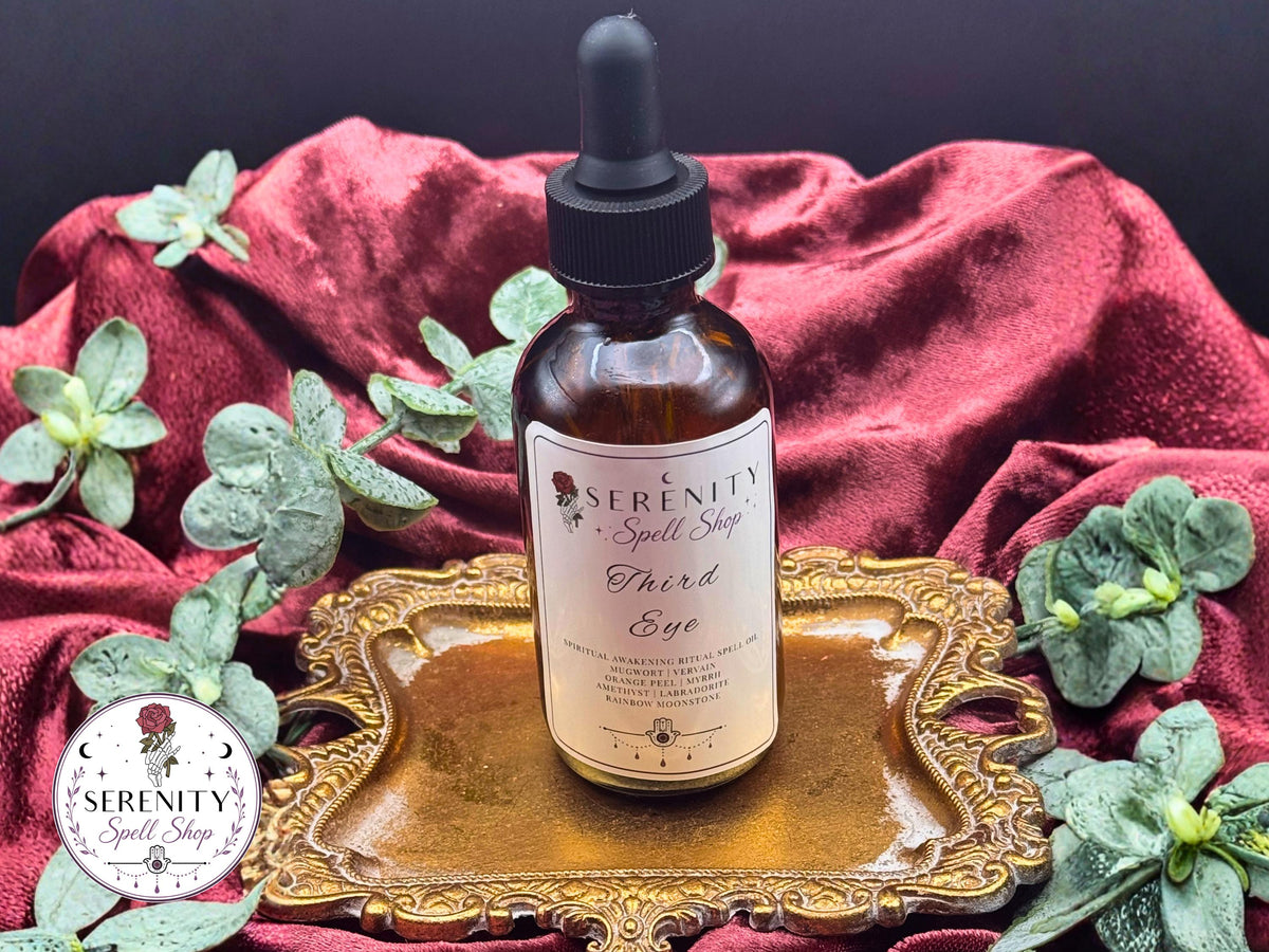 Third Eye Ritual Oil – Spiritual Awakening, Intuition, Psychic Awareness | Amethyst, Labradorite, Rainbow Moonstone | Mugwort, Vervain Myrrh