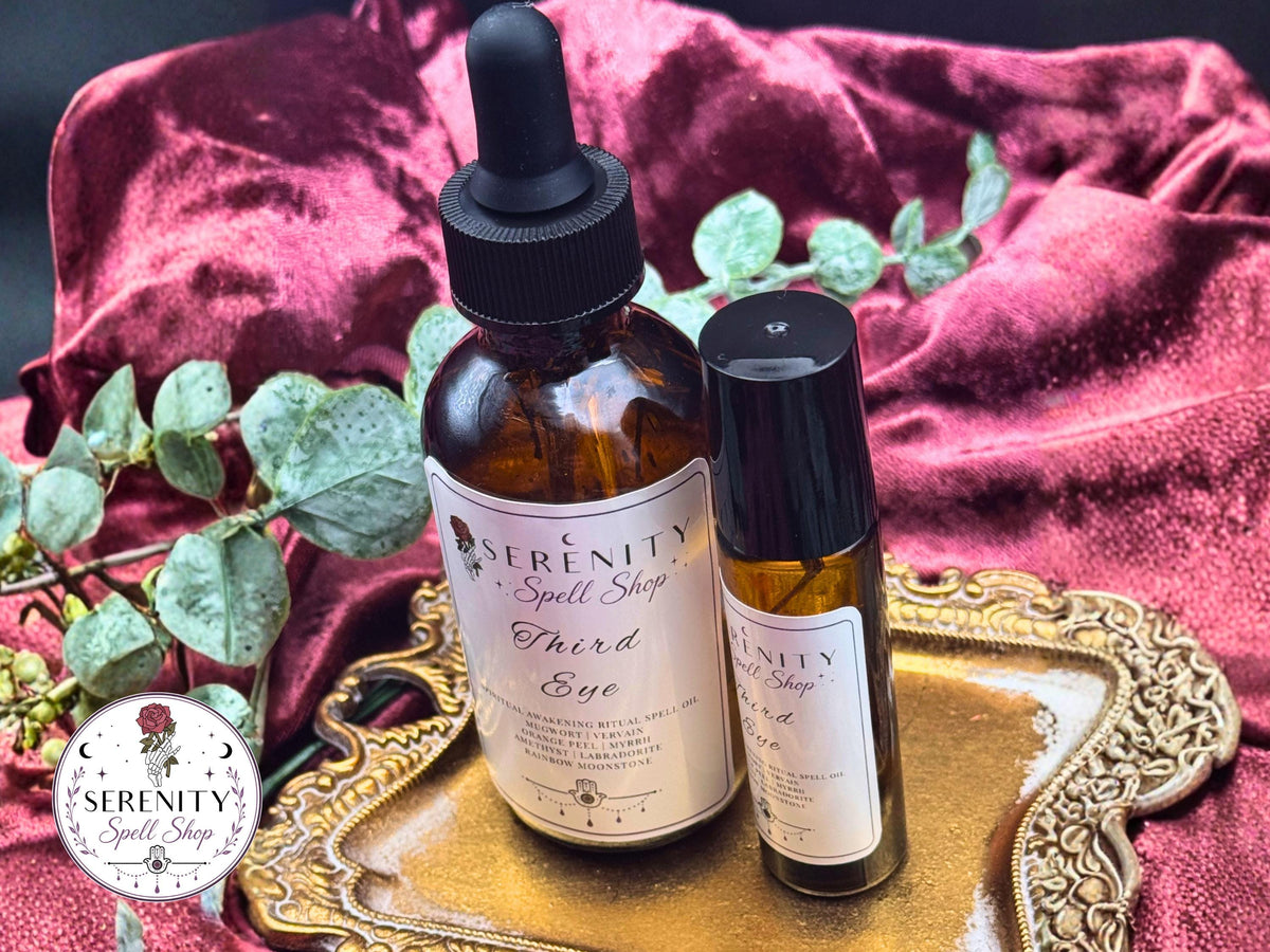 Third Eye Ritual Oil – Spiritual Awakening, Intuition, Psychic Awareness | Amethyst, Labradorite, Rainbow Moonstone | Mugwort, Vervain Myrrh