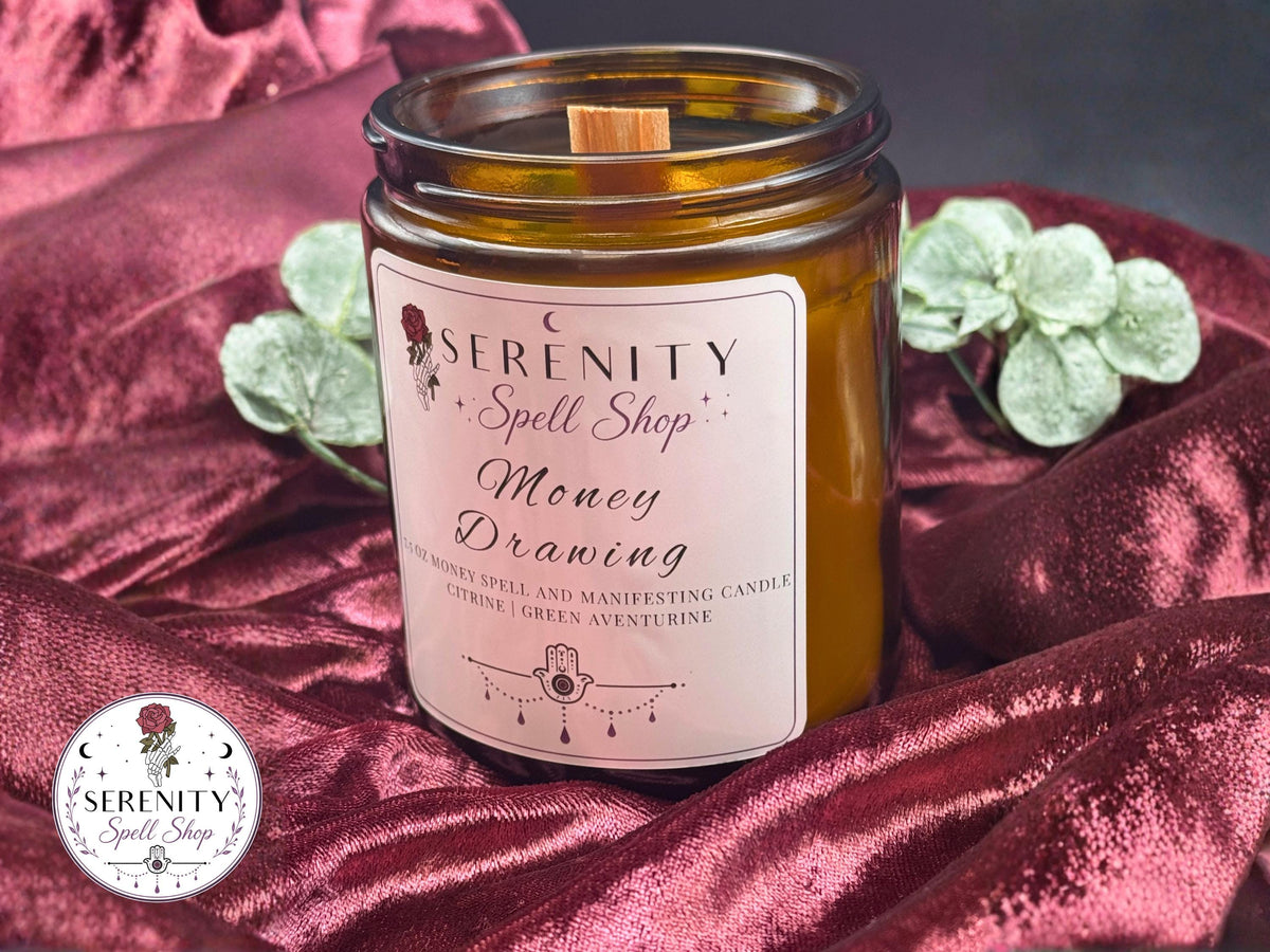 Money Drawing Crystal Candle, Prosperity Spell Candle with Green Aventurine, Tiger’s Eye, Wealth Manifestation Candle