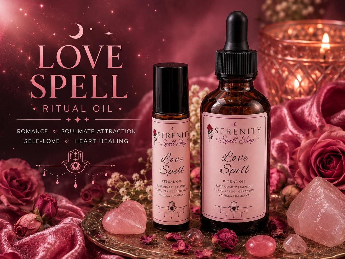 Love Spell Ritual Oil – Soulmate Attraction | Manifestation Oil with Rose Quartz, Moonstone, Jasmine | Feminine Energy & Romance Spell Oil