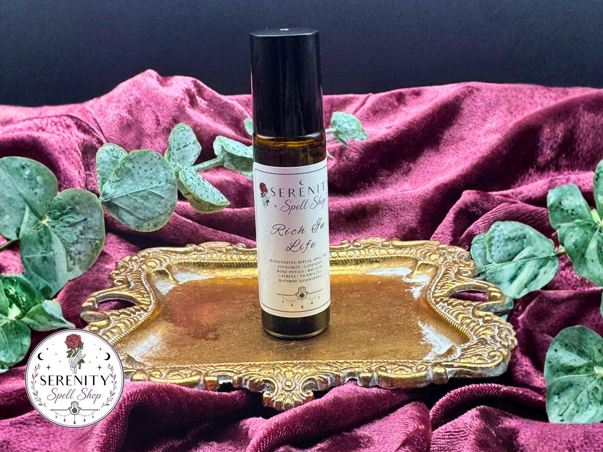 Rich in Life Ritual Oil – Citrine, Tiger’s Eye, Rainbow Moonstone Blend (10ML or 2 oz)