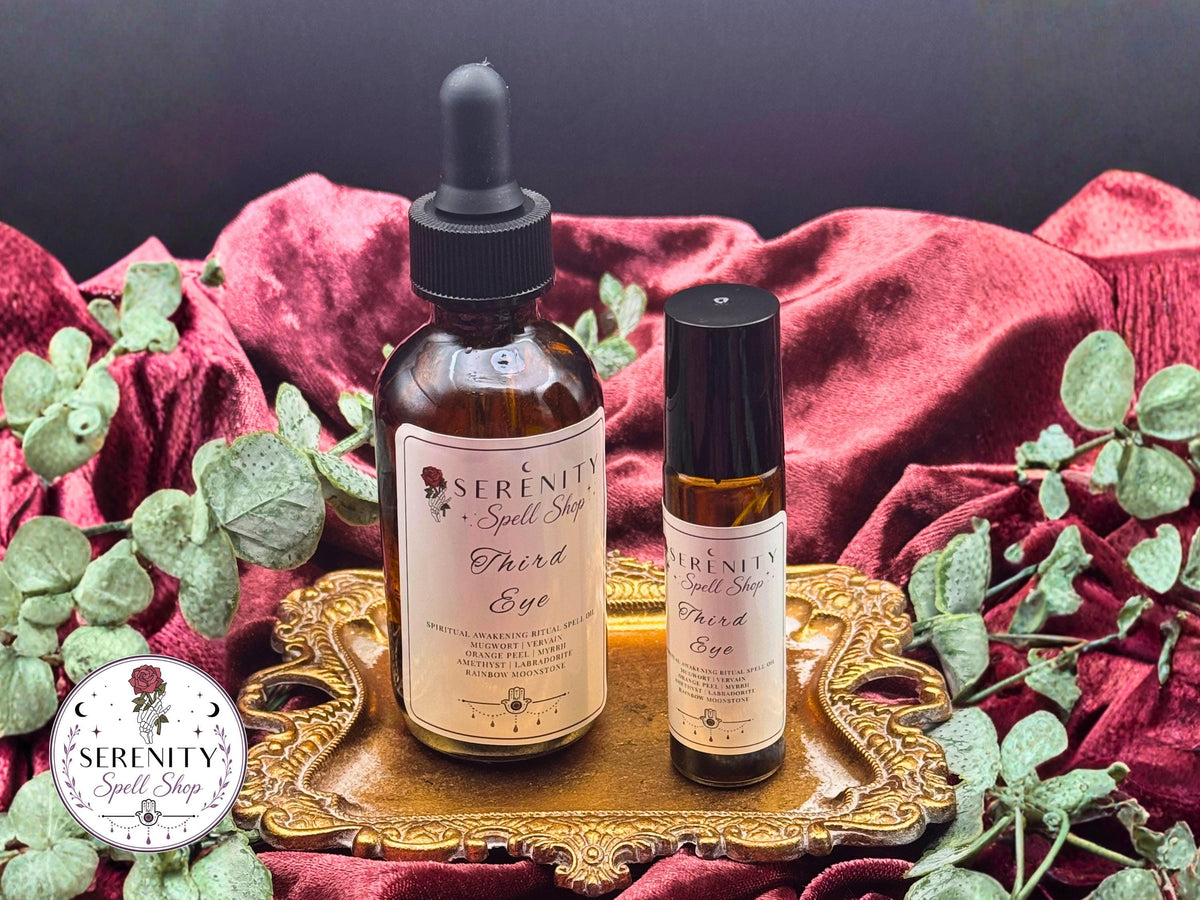 Third Eye Ritual Oil – Spiritual Awakening, Intuition, Psychic Awareness | Amethyst, Labradorite, Rainbow Moonstone | Mugwort, Vervain Myrrh