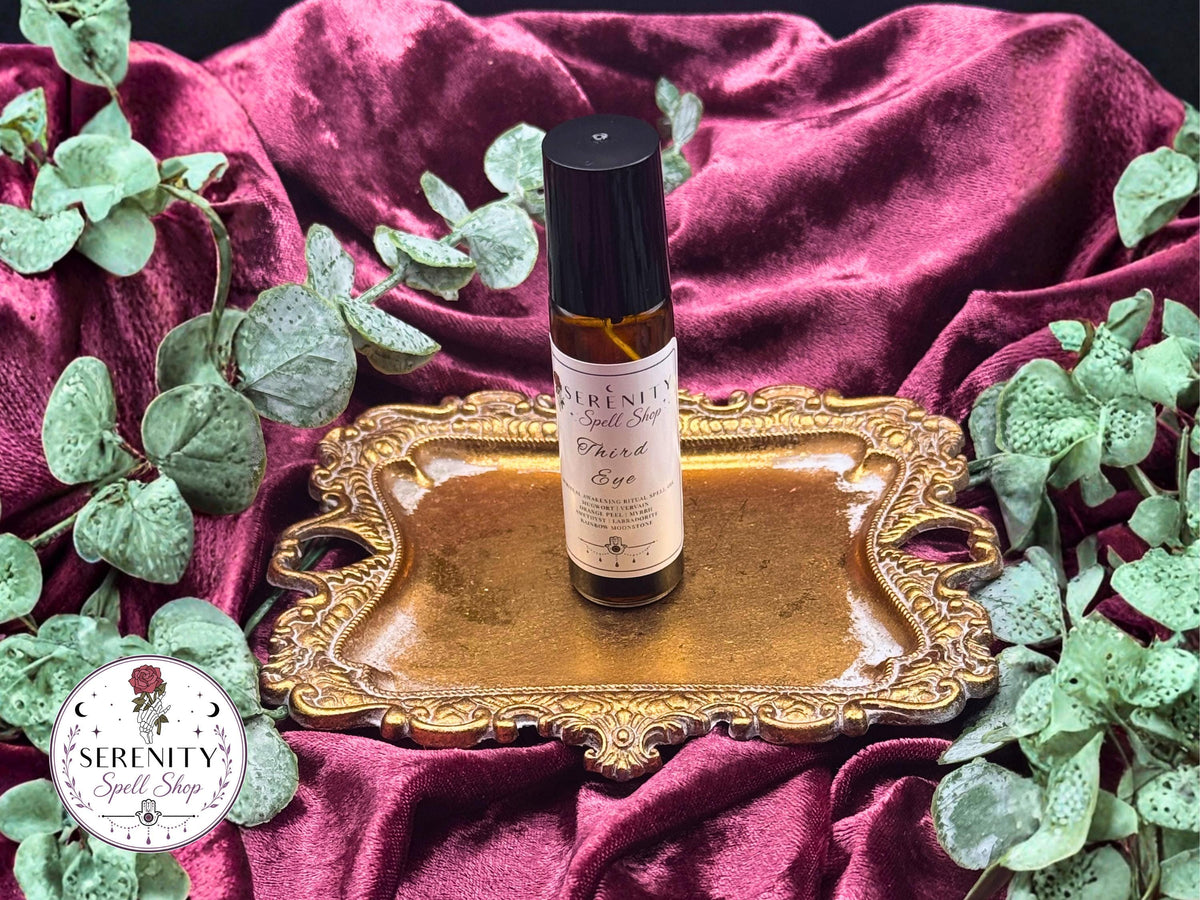 Third Eye Ritual Oil – Spiritual Awakening, Intuition, Psychic Awareness | Amethyst, Labradorite, Rainbow Moonstone | Mugwort, Vervain Myrrh