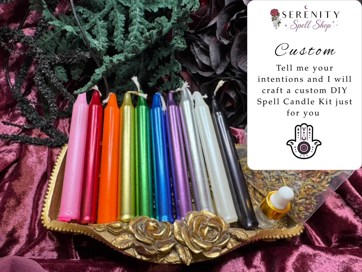 DIY Dressed Candle Spell Kit | Make Your Own Ritual Candles | Chime Candles, Herbs & Oil | Witchcraft Kit | Candle Magic