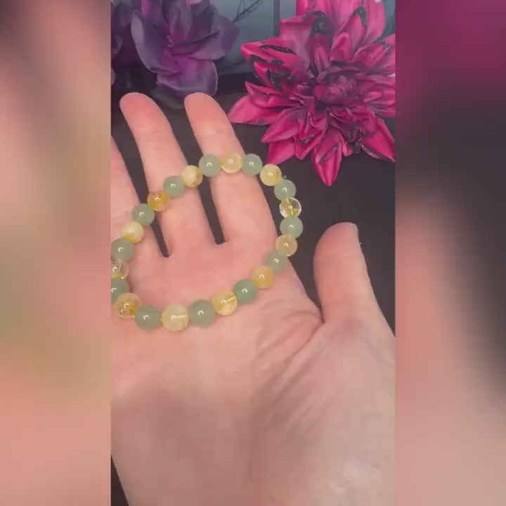 Cash-flow Cutie, Citrine & Green Aventurine Bracelet for Abundance, Wealth, Good Luck, Crystal Manifestation Bracelet, Prosperity, Success